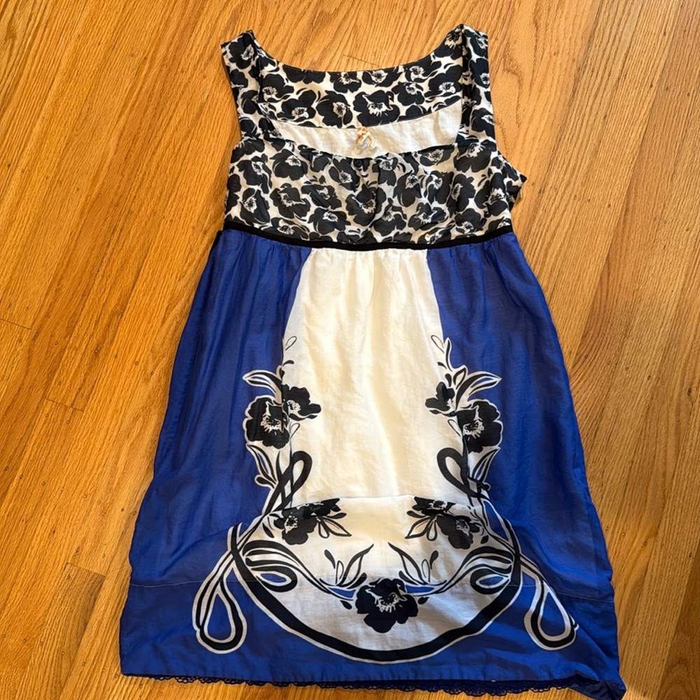 Maeve Anthropologie Silk Blend Dress Lined Blue Y2K Retro Style Black